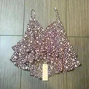 Ocean Drive Navy Blue White Floral V-Neck Sleeveless Pullover Tank Top Size S